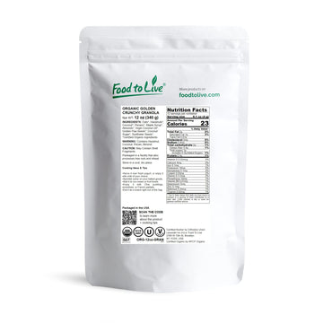 Food To Live Organic Golden Crunchy Granola, 12 Ounces - Small Batch, Handcrafted, Bulk, Great As Snack For Breakfast Cereals, Contains Hazelnuts, Pecan Nuts, Almonds, Coconut, Flax Sunflower Seeds