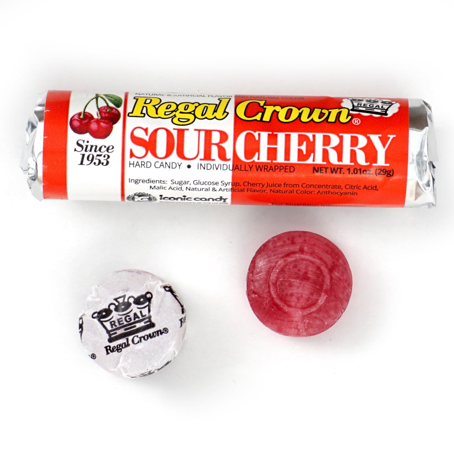Regal Crown Roll Sour Cherry, 1.01 Ounce (Pack Of 24), Sour Candy, The Hampton Candy Company