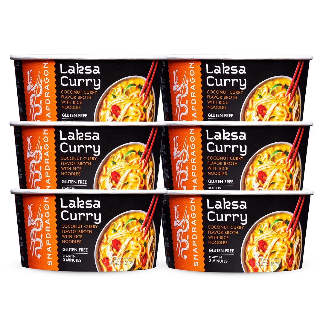 Snapdragon Singapore-Style Laksa Curry Instant Noodle Bowls Coconut Curry Flavor With Rice Noodles Gluten-Free No Msg Added