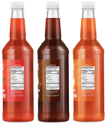 Lucys Shaved Ice Snow Cone Syrups - Tigers Blood, Root malt-inspired, Orange Cream - 32oz Bottles (Pack of 3)