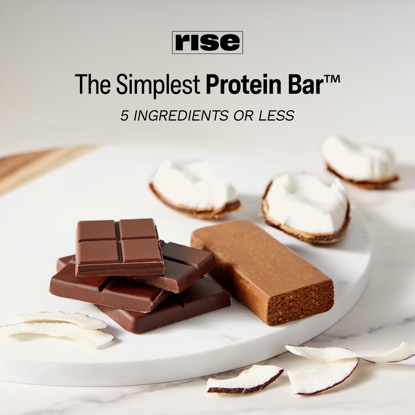 Rise Pea Protein Bar - Chocolately Coconut | Breakfast Bar & Protein Snack 15g Protein Just 5 Whole Food Ingredients Non-GMO Glu