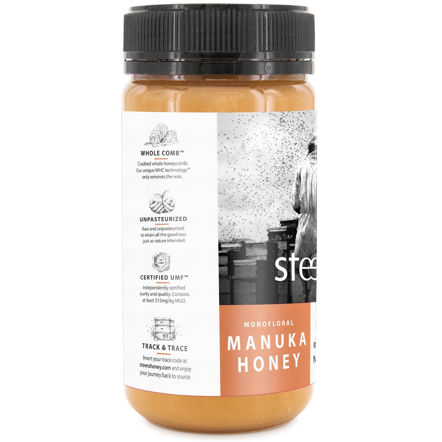 Steens Manuka Honey - MGO 515+ - Pure & Raw 100% Certified UMF 15+ Manuka Honey - Bottled and Sealed in New Zealand - 17.6 oz