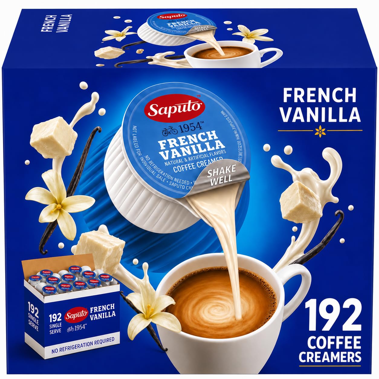 French Vanilla Coffee Creamer Cups - 192 Count - Single Serve Non-Dairy Creamer - No Refrigeration Needed - Rich Vanilla Flavor