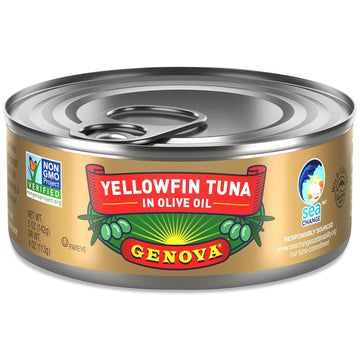 Genova Premium Yellowfin Tuna In Olive Oil, 5 Ounce Cans (Pack Of 24), Wild Caught Canned Tuna, Solid Light