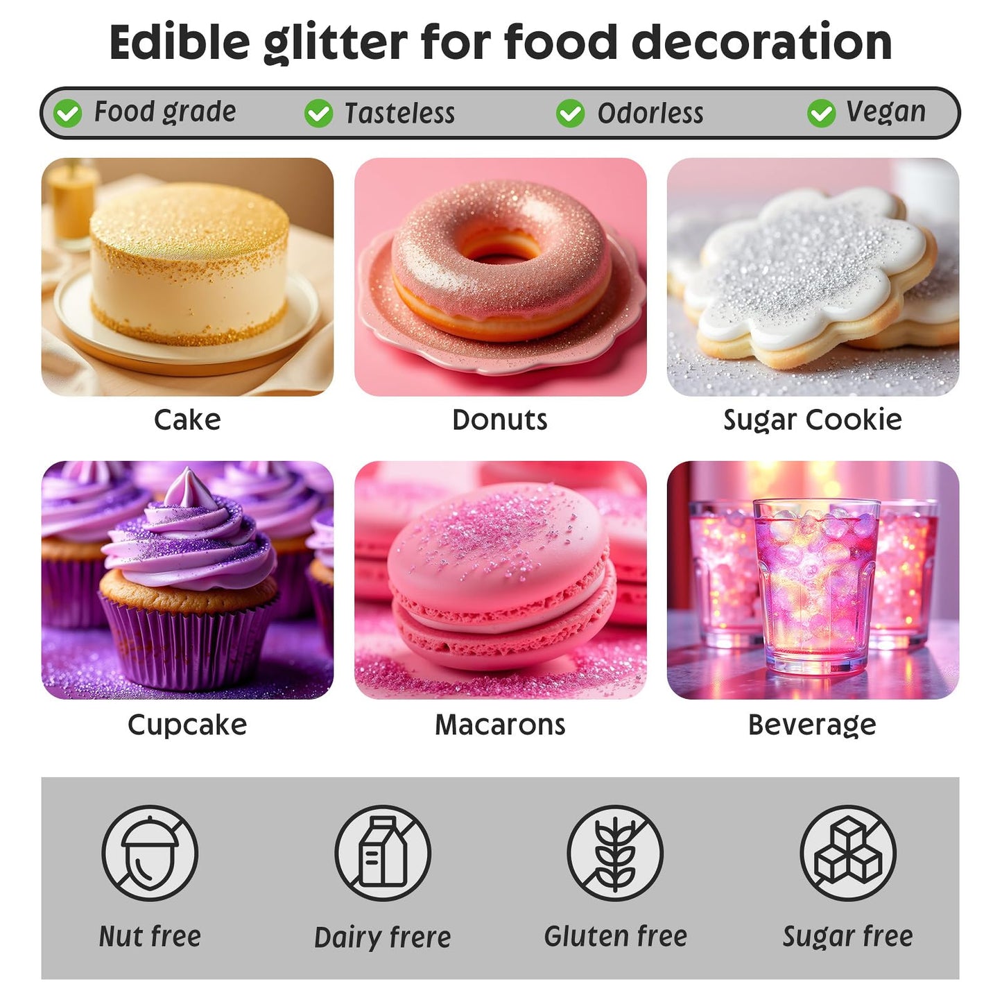 Edible Glitter Spray,Food Grade 5G Edible Glitter For Cake Decorating Desserts, Beverages, Cupcakes, Cake Pops And Cookies - Sil