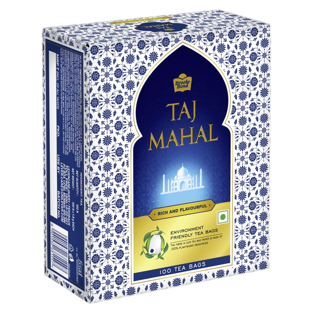 Taj Mahal Tea Bags 100 Pcs, Rich And Flavourful Chai - Premium Blend Of Powdered Fresh Loose Tea Leaves