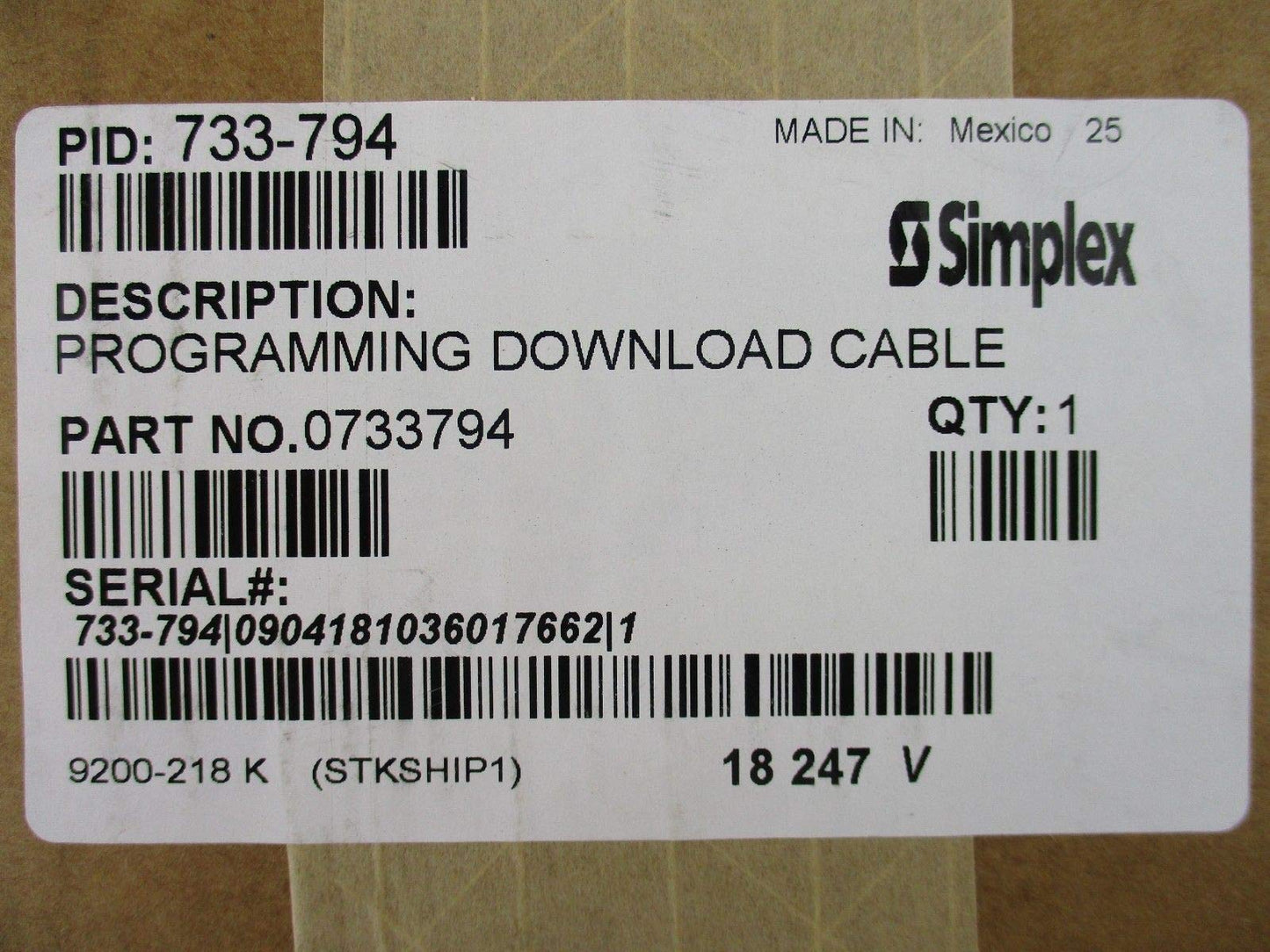 Simplex 733-794 - Programming Download Cable
