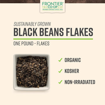 Frontier Co-Op Organic Black Beans Flakes 1Lb - For Black Bean Burger Patties, Dry Bean Soup Mix, Black Bean Dip And More