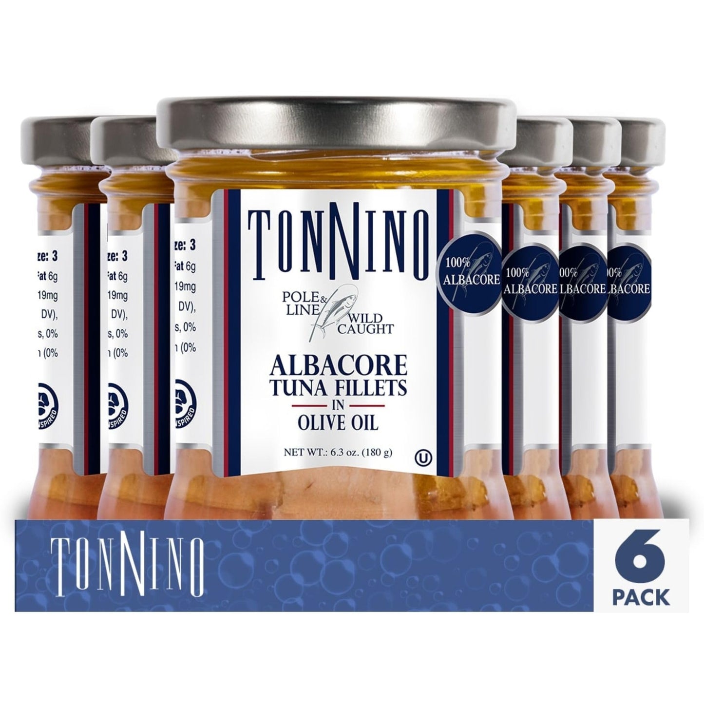 Tonnino Tuna Fish Albacore - Olive oil - Pack of 6 - Alternative to Salmon - Protein Snacks - Ready to Eat Meals