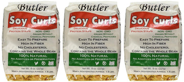 Butler Soy Curls 3 Pack - 3 X 8 Oz Bags + 10.35 Oz Chik-Style Seasoning