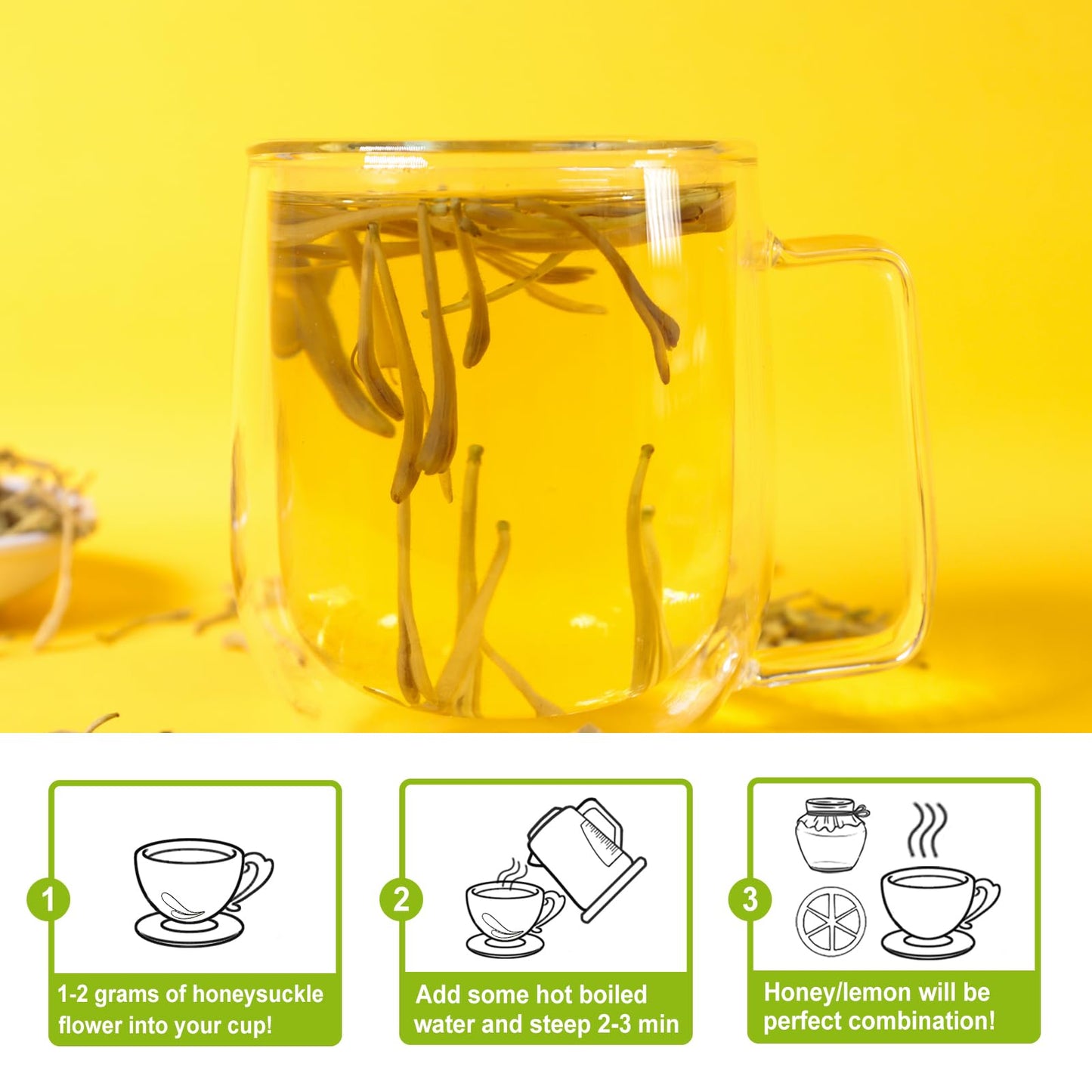 Tearelae - Dried Honeysuckle Tea - 2Oz/57G Top Grade - 100% Pure Natural Herbal Tea - Honeysuckle Flowers Jin Yin Hua