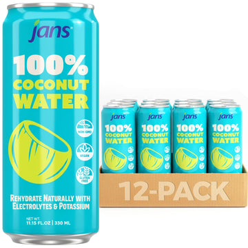 Jans 100% Coconut Water No Added Sugar 11.15oz (Pack of 12) Pure Coconut Refreshment, Vegan, Gluten-Free, Hydration with Electro