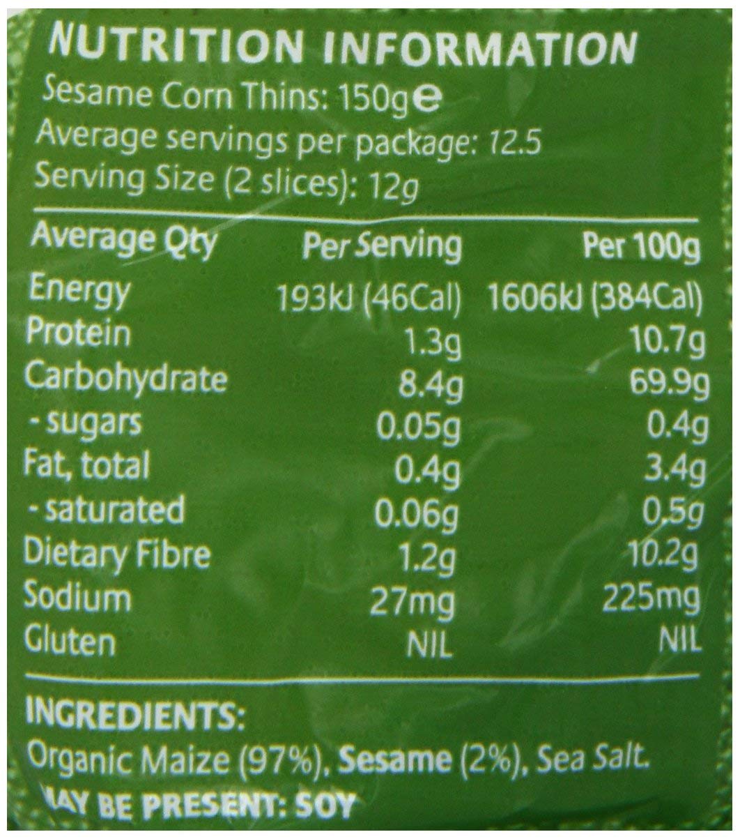 Real Foods Organic Sesame Corn Thins, 5.3oz Pack of 2, USDA Organic Snack