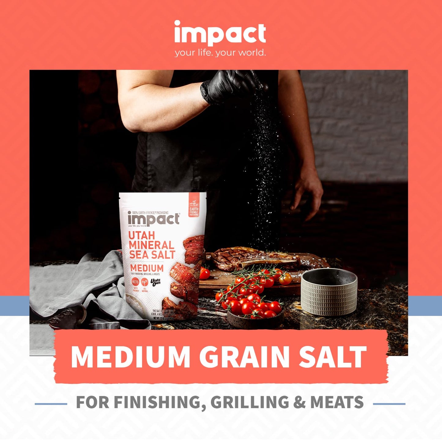 Impact Utah Mineral Sea Salt, Medium Grain, Unrefined, Non-GMO, Gluten Free, 32 Ounce