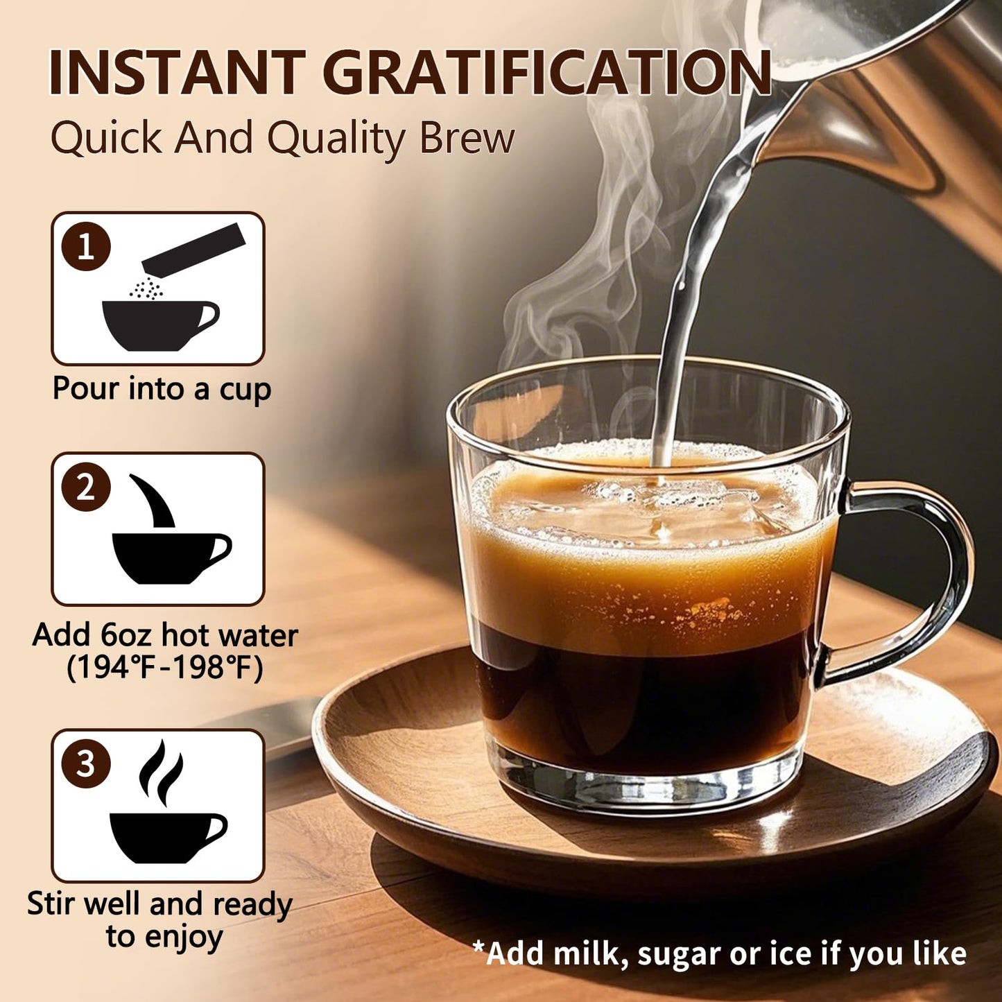 PDDSQQ Instant Coffee Packets, Medium Roast Arabica, 30 Sachets, Sugar Free, Single Serve Sticks for Camping and Travel