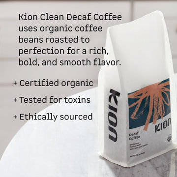 Kion Organic Decaf Whole Bean Coffee, Tested For Toxins, Ethically Sourced, Rich, Bold, And Smooth, Medium Roast 12 Oz (3 Pack)