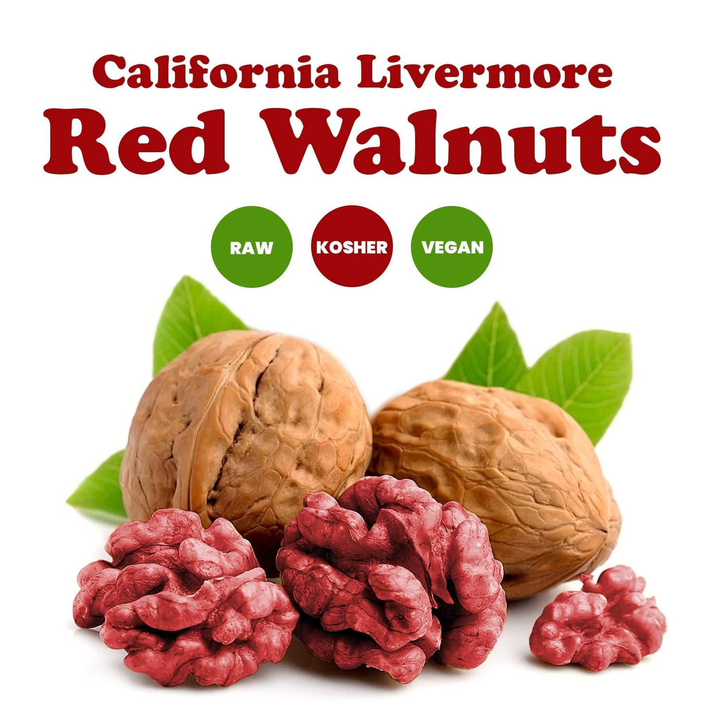 Food To Live - California Livermore Red Walnuts, 1 Pound Raw, No Shell, Kosher, Unsalted, Natural, Sirtfood, Bulk