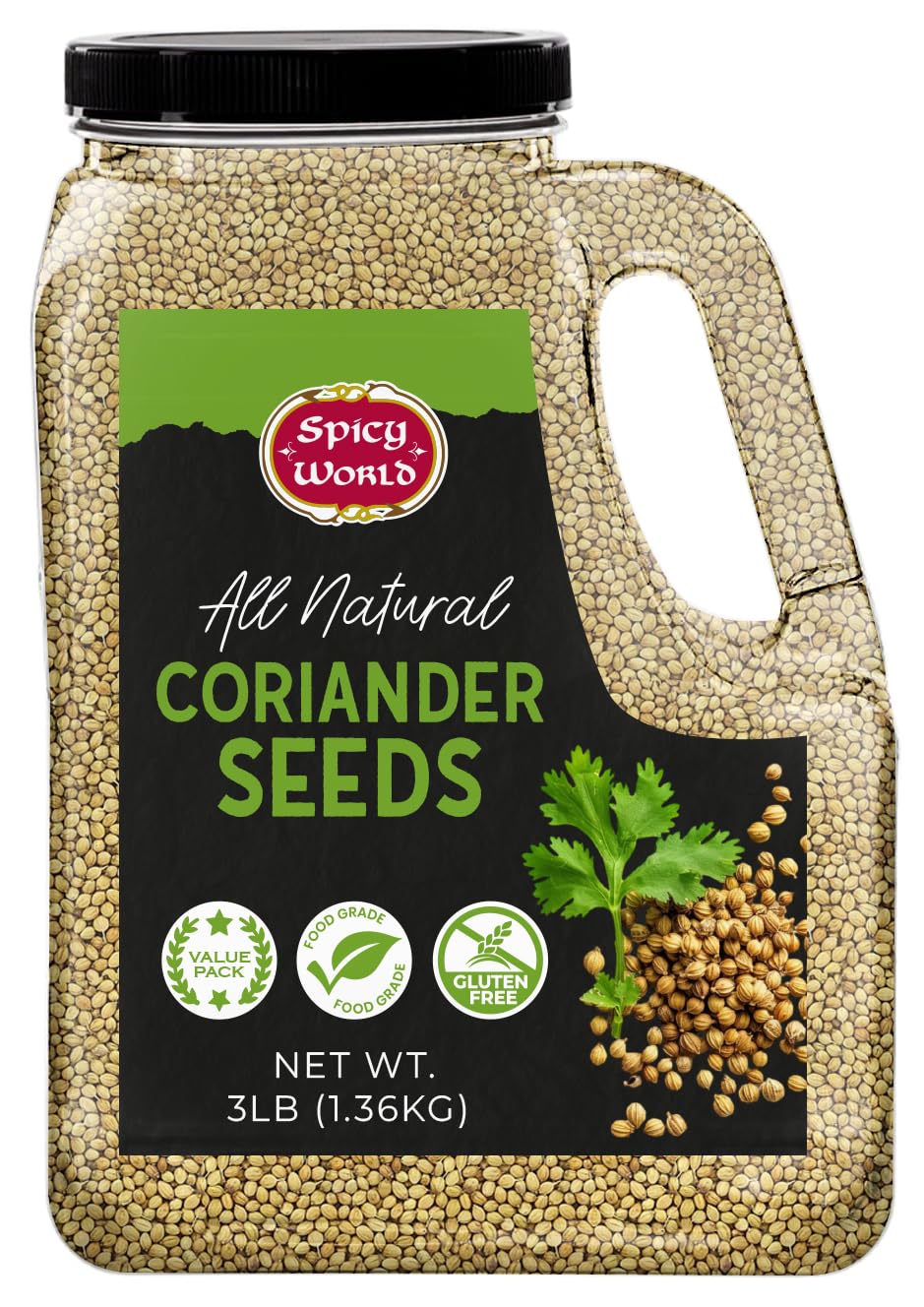 Coriander Seeds 3 Lb Bulk Jar - All Natural Gluten Free Whole Corriander Spice For Cooking & Flavoring By Spicy World