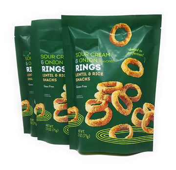 Sour Cream & Onion Flavored Rings, Lentil & Rice Snacks, Gluten Free Net Wt. 2.5 Oz (71g) - Pack of 3