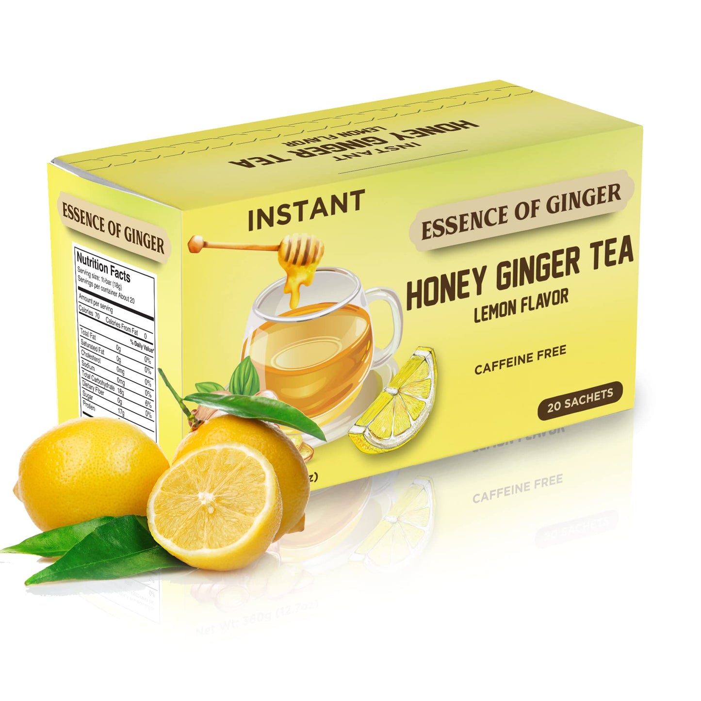 Natural Honey Lemon Flavor Blendger Herbal Tea 20 Sachet Packets Instant Beverage 18 Grams Made With Real Pure Honey Fresh Flavor Blendger Root And Refreshing Lemon Citrus - Energy Blend Free