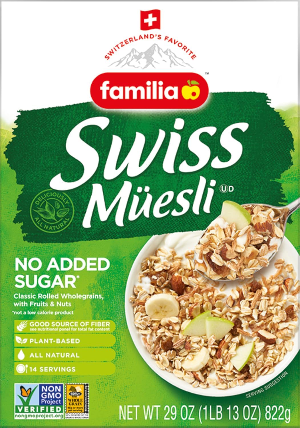 Familia Swiss Muesli Cereal, 0G Added Sugar, Energy-Packed Cereal With Raisins, Hazelnuts And Almonds, 29 Ounce Box (Pack Of 1)