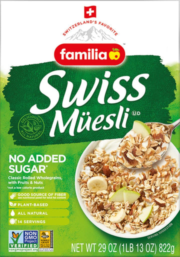 Familia Swiss Muesli Cereal, 0G Added Sugar, Energy-Packed Cereal With Raisins, Hazelnuts And Almonds, 29 Ounce Box (Pack Of 1)