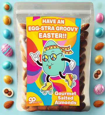 Egg-Stra Groovy Easter Almonds Retro Gift Basket Ideas Snacks For Nut Lovers Gifts Hippy Hippies Peace Cool Sugar-Free Kids Snac