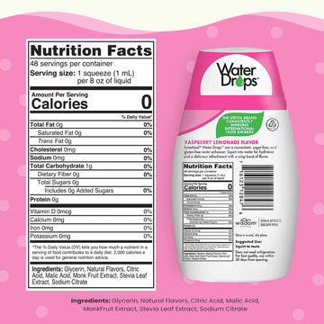 Sweetleaf Water Drops, Raspberry Lemonade - Sugar-Free Water Enhancer Drops, Stevia & Monk Fruit Sweetener Water Flavoring, 1.62
