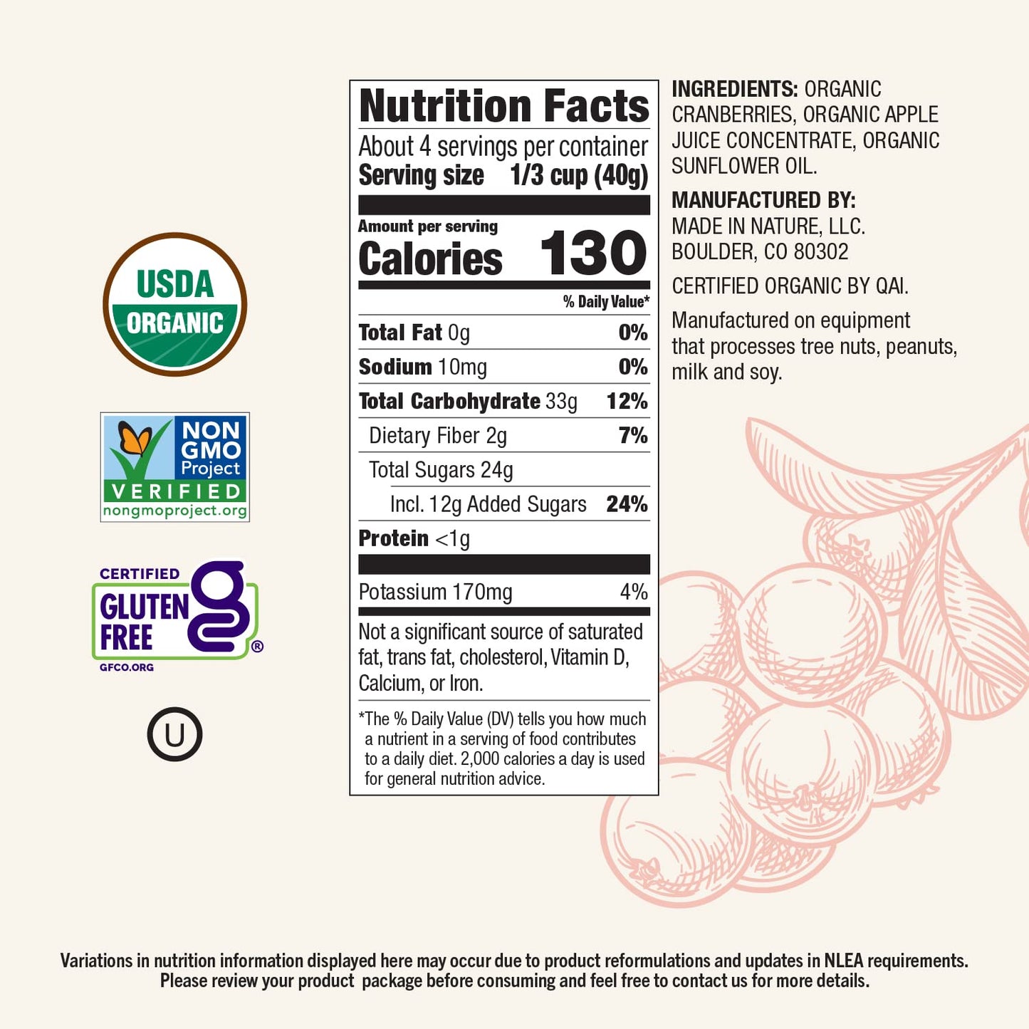 Made In Nature Organic Dried Cranberries, 5 Ounce (Pack Of 6) – Sweetened With Apple Juice, Non-Gmo, Unsulfured, Gluten Free