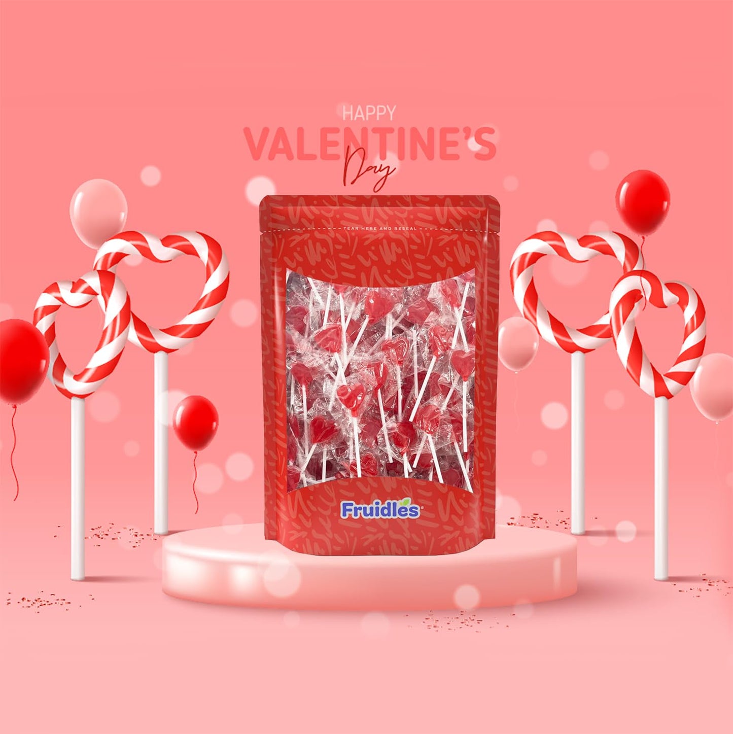 Fruidles Valentines Day Lollipops Mini Red Heart Shaped Strawberry Flavored Lollipop, Individually Wrapped, 5G Lollipops (400 Lollipops)