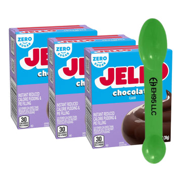 (Pack of 3) Jell-O Chocolate Flavor Zero Sugar Instant Pudding and Pie Filling Mix 1.4 oz - 2 in 1 Measuring Spoon Included