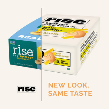 Rise Pea Protein Bar - Vegan Lemon Cashew | Breakfast Bar & Protein Snack 15g Protein Just 3 Whole Food Ingredients Non-GMO Glut