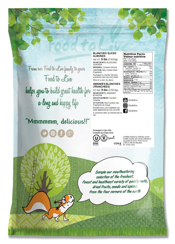 Food To Live - Blanched Sliced Almonds, 8 Pounds Thinly Sliced Raw Blanched Almonds, Vegan, Keto, Kosher, Bulk. High In Vitamin