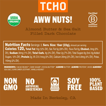 Tcho Aww Nuts! 75% Dark Chocolate Bars (10 Pack) | Plant Based, Organic & Fair Trade, | Non Gmo, Non-Dairy, Vegan Chocolate, Soy