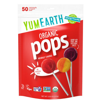 Yumearth Organic Pops Variety Pack, 50 Fruit Flavored Favorites Lollipops, Allergy Friendly, Gluten Free, Non-Gmo, Vegan, No Art