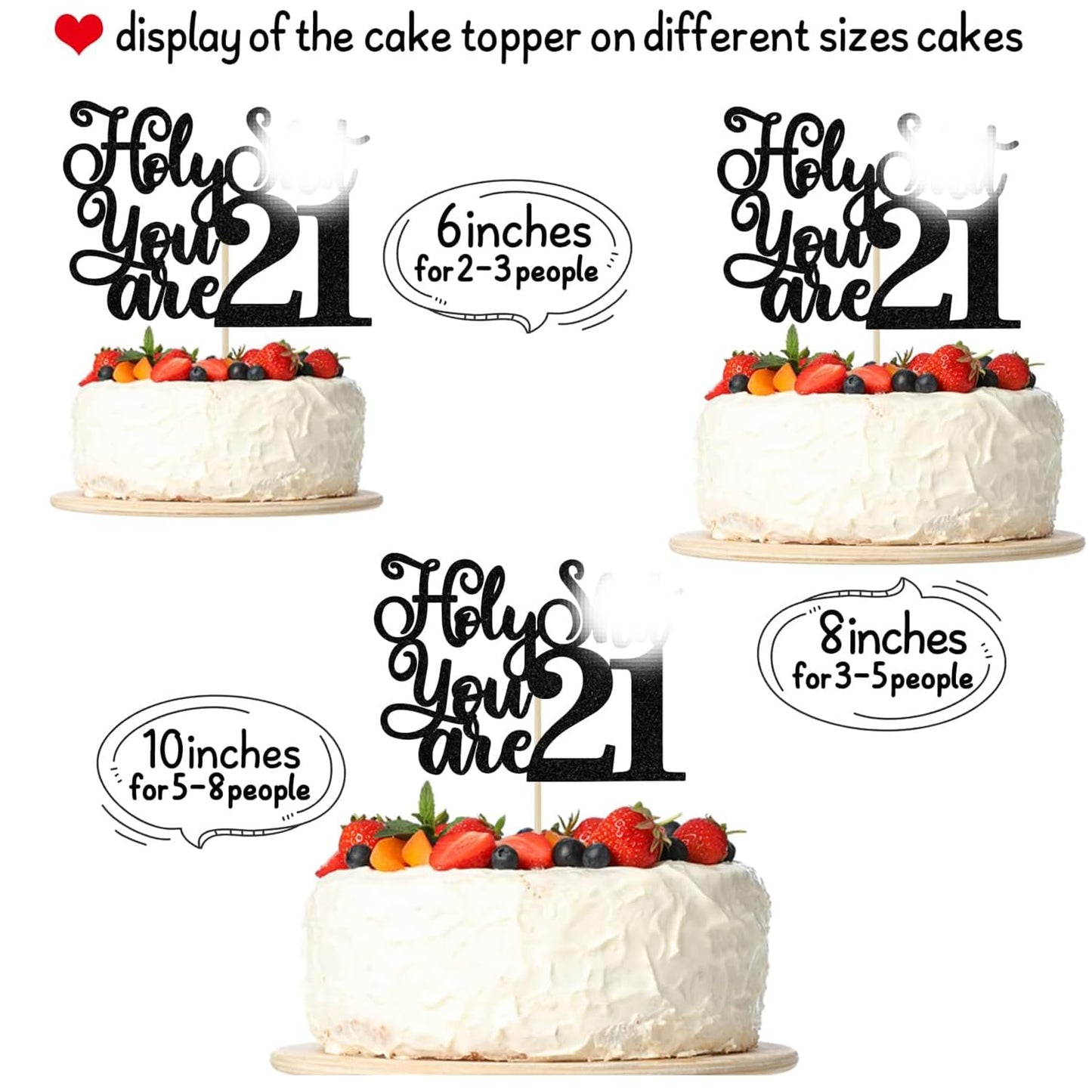 Jenrtvis 21st Birthday Cake Topper, Black Glitter Paper Decor for Him/Her