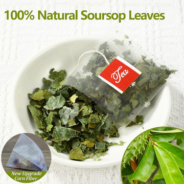 enhanced 60 Soursop Tea Bags Made with 100% Natural Graviola Leaves Hoja Guanabana Tea No Additives & Caffeine Free.