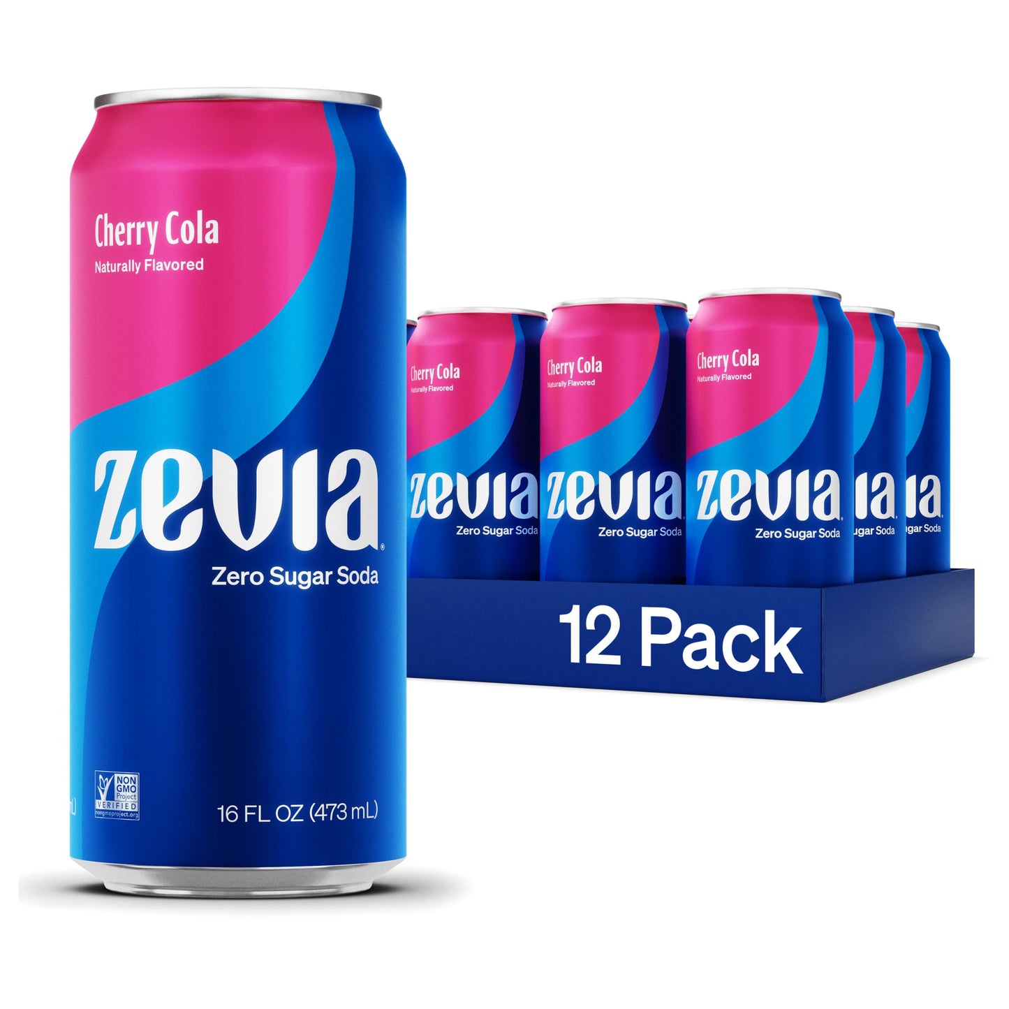 Zevia Zero Sugar Soda Cherry Cola 16 oz Cans (12-Pack) - Naturally Sweetened, Gluten-Free, Vegan, Non-GMO