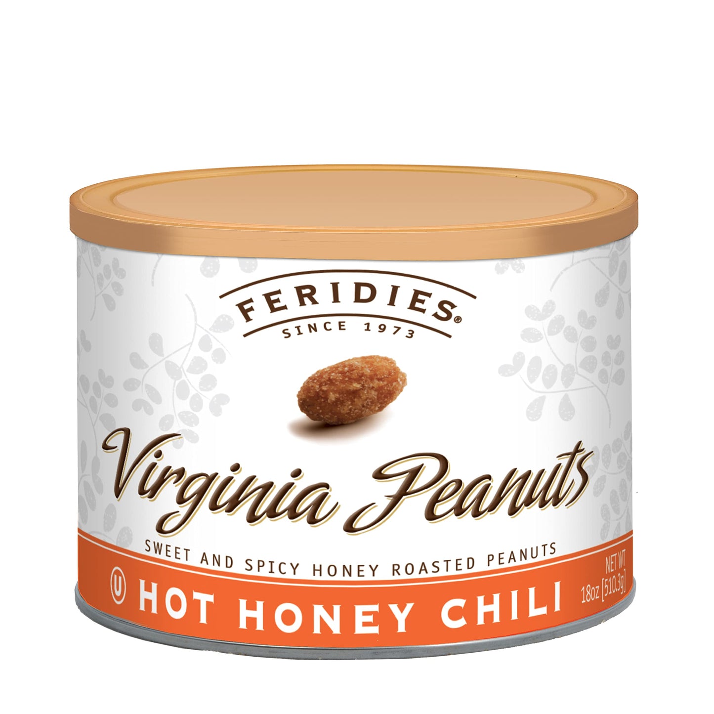 Feridies Extra Large Hot Honey Chili Virginia Peanuts, 18Oz Resealable Tin