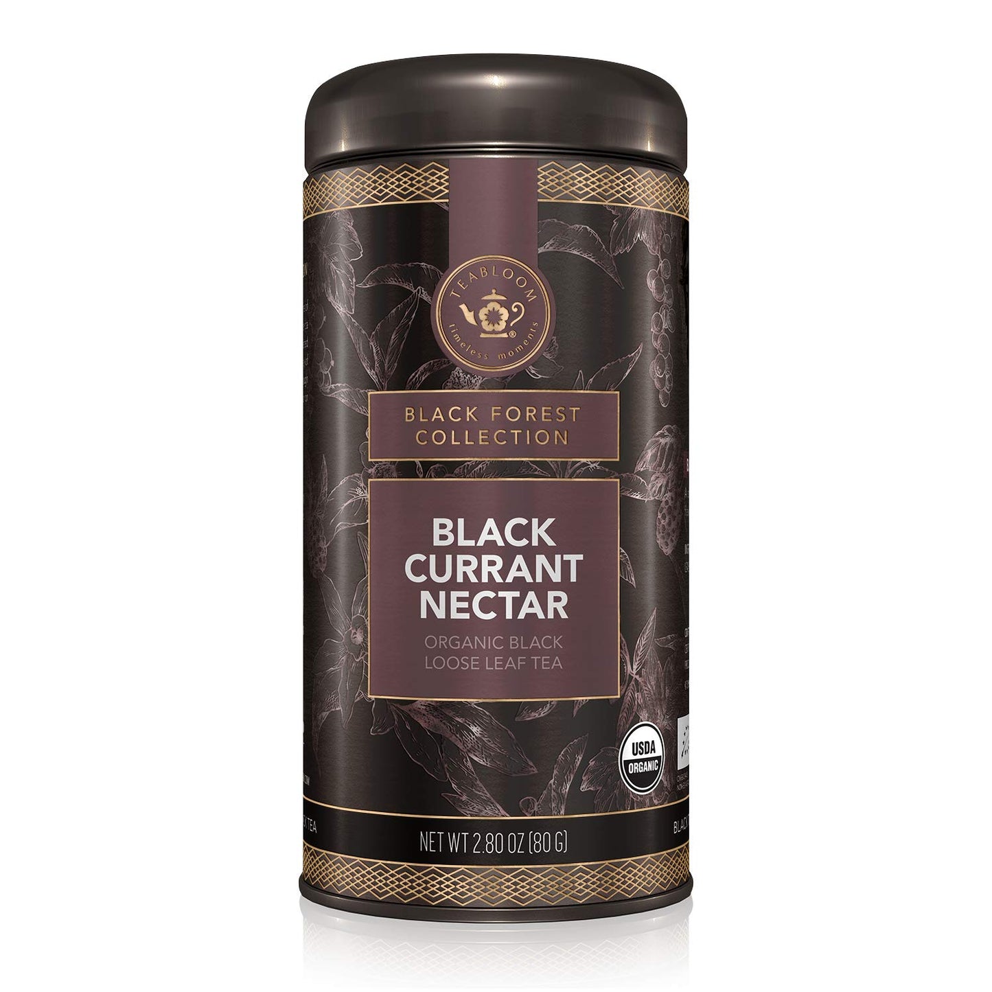 Teabloom Organic Black Tea, Black Currant Nectar Loose Leaf Tea, Usda Certified Organic, 2.80 Ounce Loose Leaf Tea Canister Make