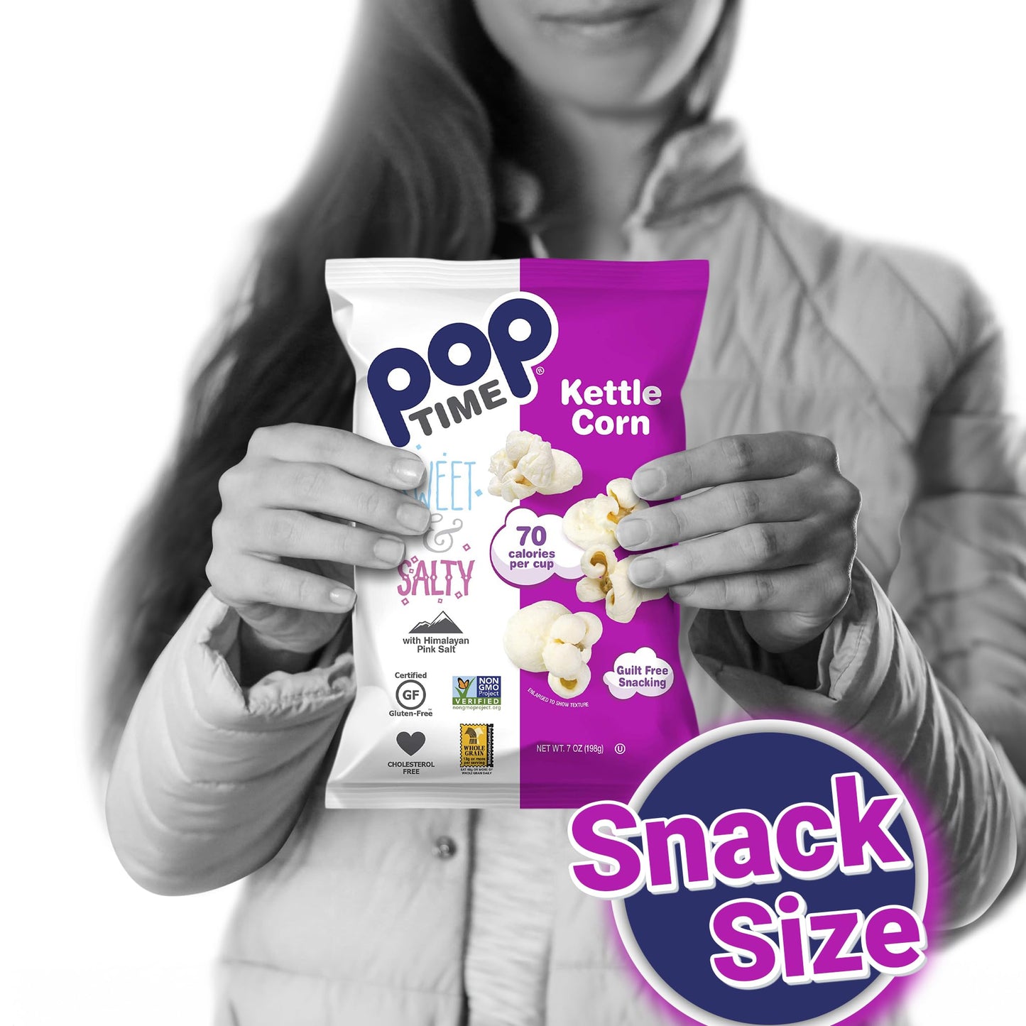 Poptime Kettle Cooked Popcorn Bags Individual Servings - Sweet & Salty Kettle Corn Popcorn Individual Bags, Healthy Snack With A