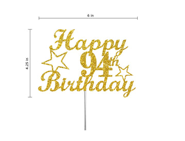 RokAPary 94th Birthday Cake Topper Gold Glitter, Acrylic Stick, Premium Quality, Sturdy Doubled Sided