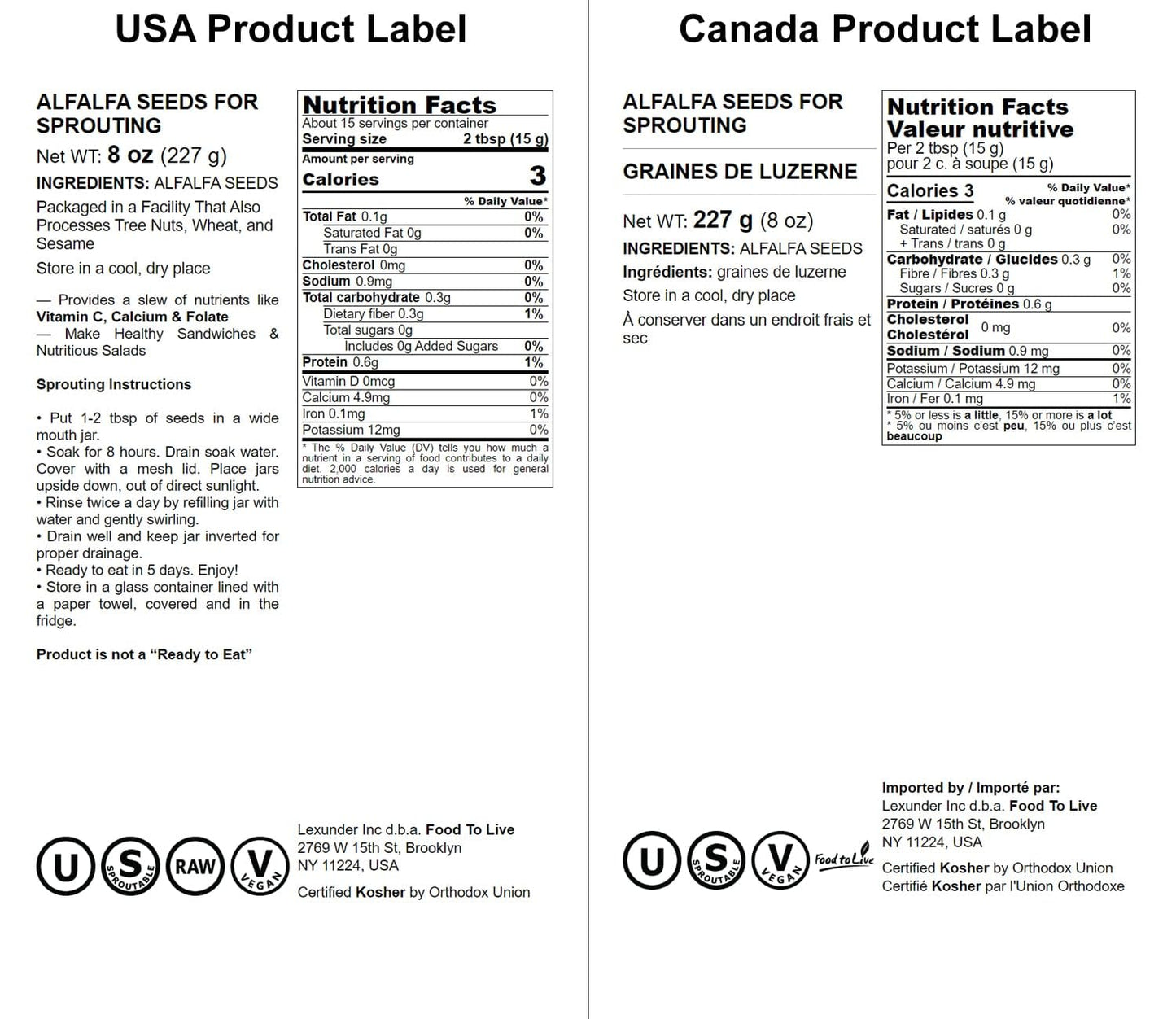 Food To Live Alfalfa Seeds For Sprouting, 8 Ounces – Edible Seeds, Pure, Vegan, Kosher, Bulk. Rich In Vitamin K & C. High Germitation Rate. Grow Sprouts, And Microgreens For Salad, Sandwiches, Rolls.