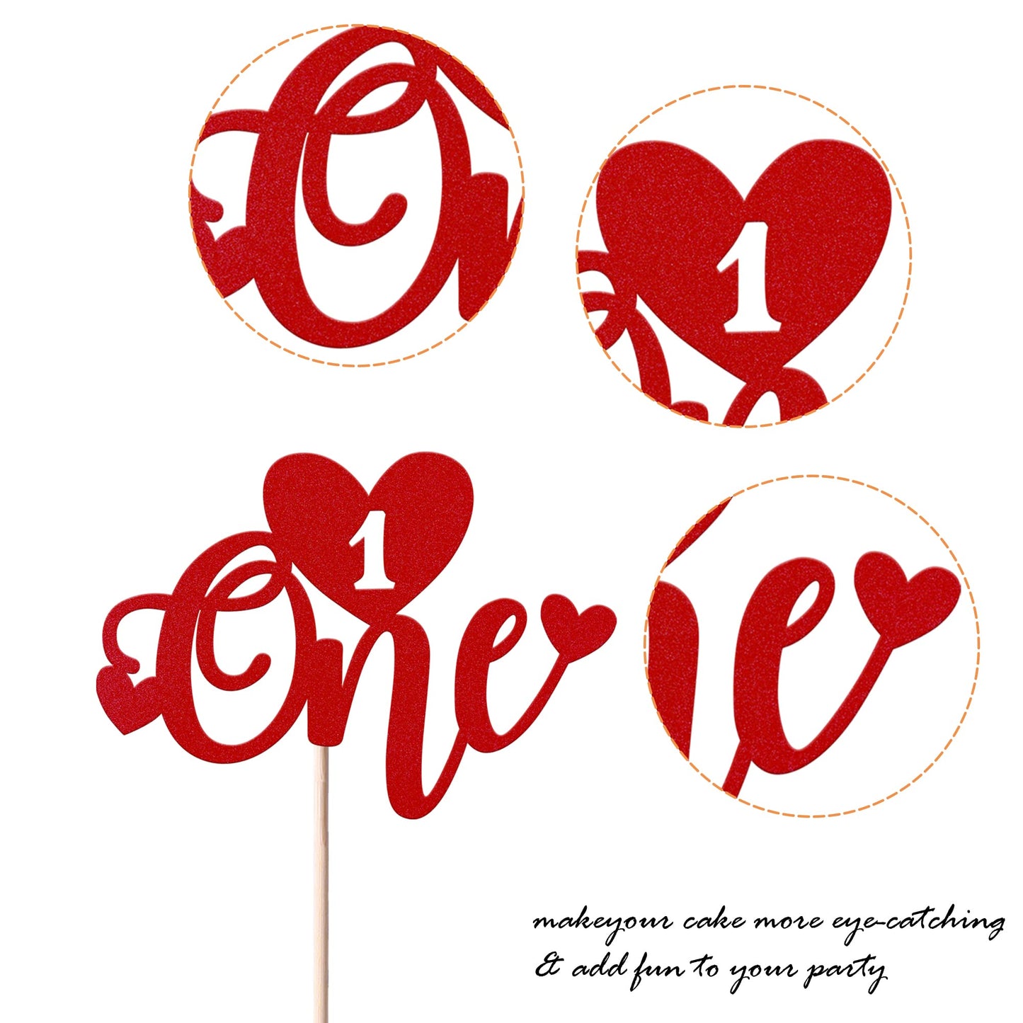 YCTHUNFISH Valentines Day Cake Topper, Glitter Sweet Love, Bamboo, Red, 1 Pack, 1st Birthday Decoration, Baby Shower Party Supplies
