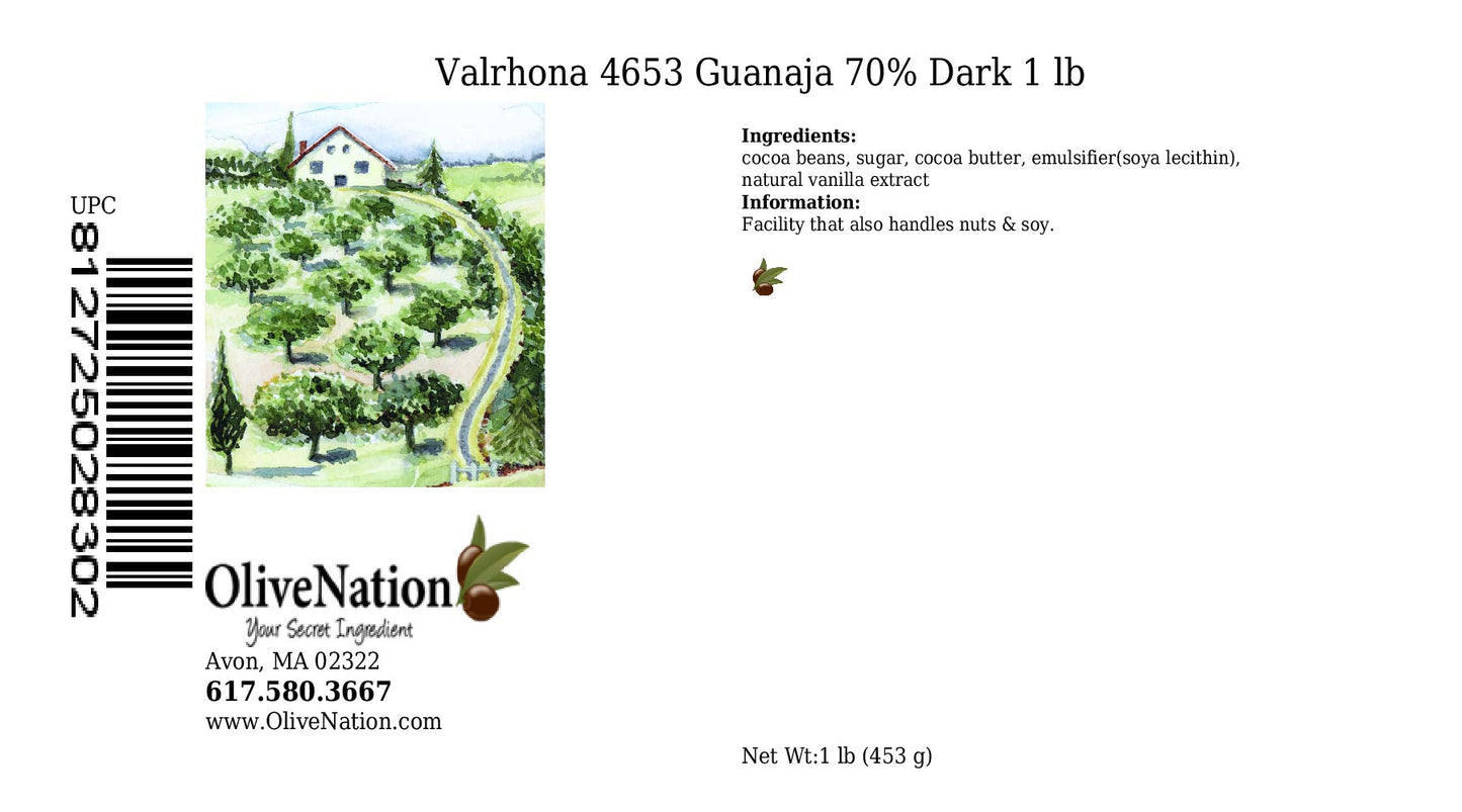 Valrhona 4653 Guanaja 70% Dark Bittersweet Chocolate Callets From Olivenation - 1 Pound