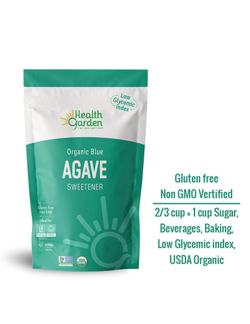 Health Garden Blue Agave Sweetener Crystals - Organic - Non GMO - Low Glycemic - Kosher - Keto Friendly (12 oz)