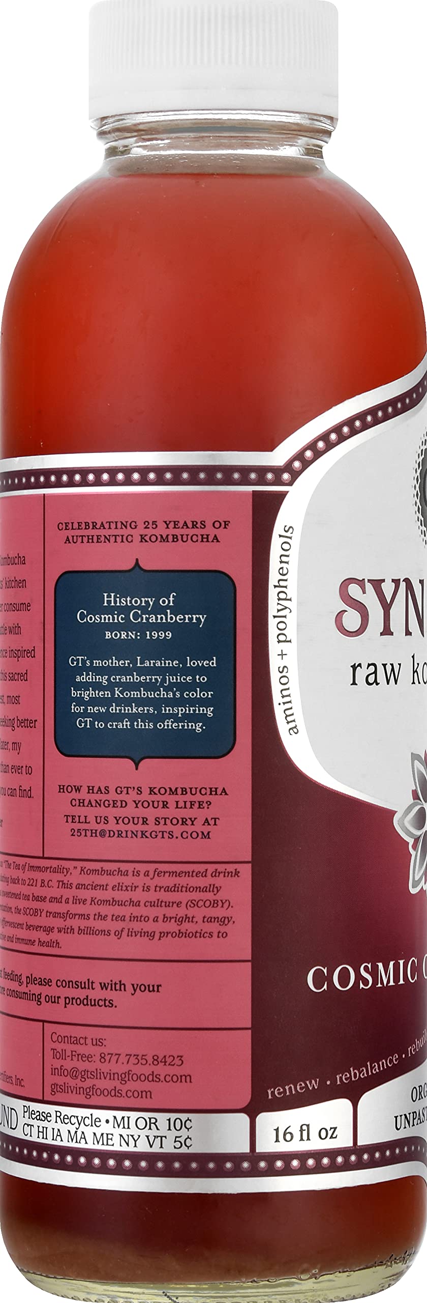 Gts Enlightened Synergy Organic And Raw Kombucha Cosmic Cranberry, 16 Ounce - 12 Per Case.