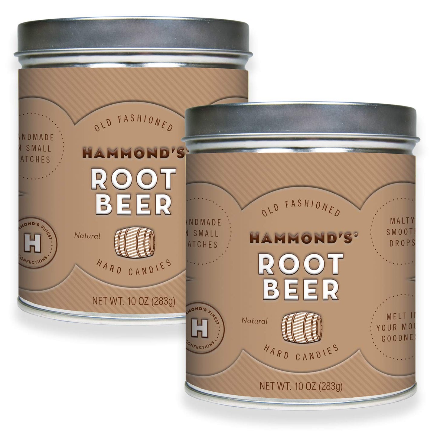 Hammonds Candies - Old Fashioned Root Malt Drink Pantry Candies - 2-10 Ounce Tins Natural Root Malt Drink Drops Handmade In Small Batches Using The Finest Ingredients Handcrafted In The Usa