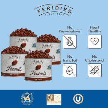 Feridies Red Skin Extra-Large Salted Virginia Peanuts Cooked In Peanut Oil, Non-Gmo, Kosher 36Oz Pack Of 4