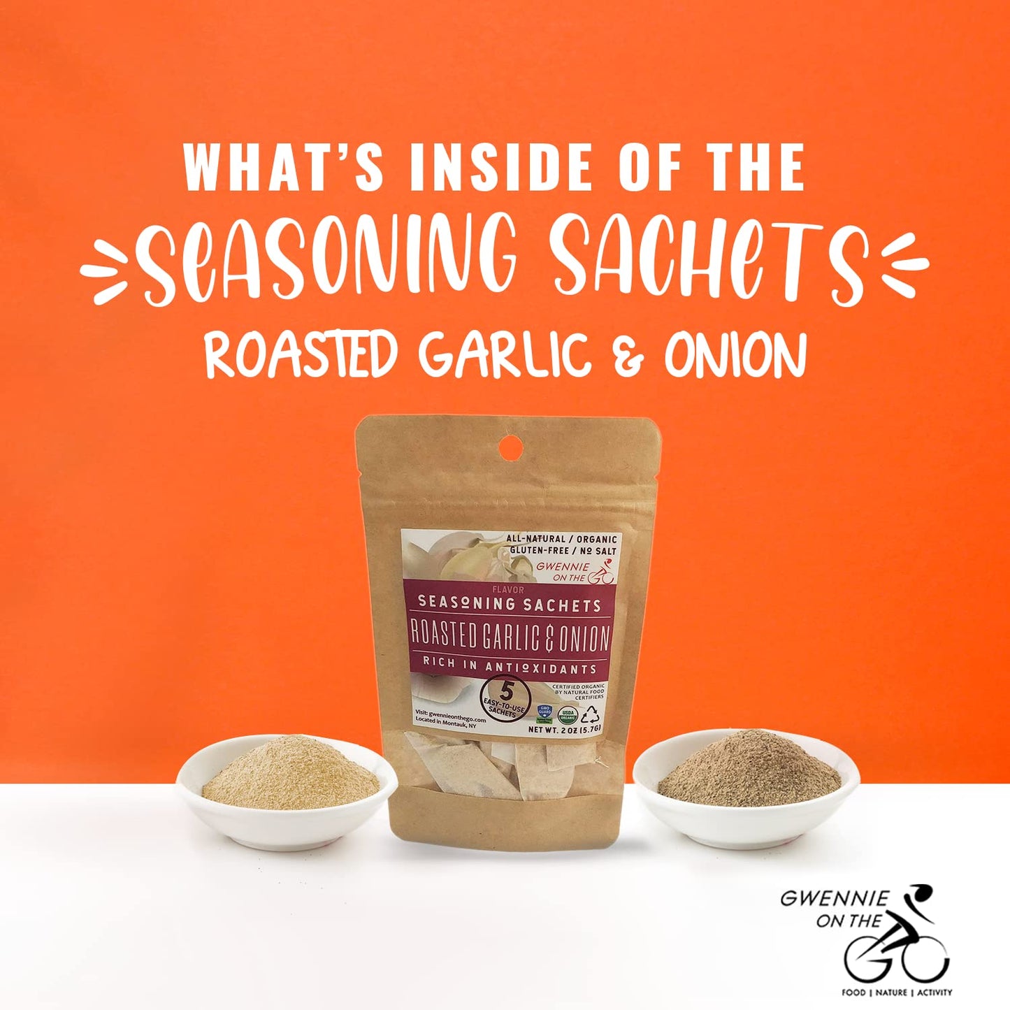 GWENNIE ON THE GO Seasoning Sachets, Roasted Garlic & Onion, Organic, Gluten-Free, 4 oz (Pack of 2)